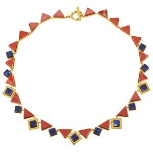 18k Gold Plated Geometric Red and Blue Necklace nOir Jewelry - NWT